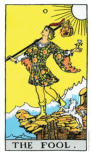 The Fool tarot card from the Rider-Waite deck